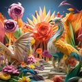 Abstract representation of an intricate origami sculpture titled 'Paper Dreamscape'