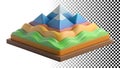 Abstract layered pyramid landscape representing geological strata png transparent image Generative AI