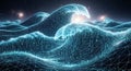 Digital Ocean Waves Abstract Cybernetic Sea with Binary Code and Galaxy Royalty Free Stock Photo