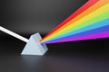 Abstract representation of a ray of light hitting a prism and dispersing into a spectrum of colors. 3d illustration Royalty Free Stock Photo