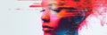 Abstract representation of a robotic face with pixelated and glitch effects in vibrant red hues. Futuristic AI and