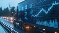 Abstract Representation of Supply Chains Management with Data Visualization on a Truck Moving Through Urban Environment Royalty Free Stock Photo