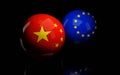 Abstract Republic of China ROC flag and European Union flag on shiny billard balls 3d render illustration