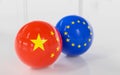 Abstract Republic of China ROC flag and European Union flag on shiny billard balls 3d render illustration