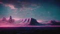 Abstract Retro futuristic synthwave landscape. Rose glow