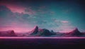 Abstract Retro futuristic synthwave landscape. Rose glow