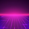 Abstract Retro Landscape in purple colors. Futuristic digital surface. Sci-fi abstract geometric background. Vector