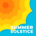 Abstract retro minimal summer solstice square banner. Bright sun equinox holiday vintage flyer. Trendy minimalist card