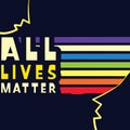 Abstract Retro art with multicolor bands and human face profiles saying All Lives matter