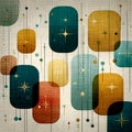 Abstract retro rectangles with starburst elements in mid-century modern style on linen textured background, concept of Royalty Free Stock Photo