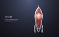 Abstract retro rocket consists of polygons, lines, and connected dots