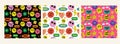 Abstract Retro 70s patches Stickers seamless Patterns set. Pins, Stamps, Stickers collection of backgrounds. Funny cute Royalty Free Stock Photo