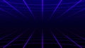 Abstract retro synthwave grid loop animation background 3d render. Looping grid motion design with particles moving away Royalty Free Stock Photo