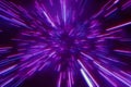 Abstract retro of warp or hyperspace motion in blue purple star trail 3d illustration Royalty Free Stock Photo