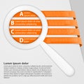 Abstract ribbons infographic with a magnifying glass.