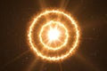 Abstract ring of fire power effect design.Circle flare light in black.