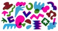 Abstract risograph shapes. Colorful random doodle geometric figures, modern childish riso graphic elements different