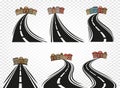 abstract road with dividing marking and cityscape icons set on checkered background,highway vector