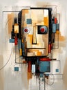 Abstract robot face among various forms in a minimalist style.