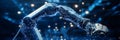 Abstract Robotic Arm on a Blue Technology Background Automation and Innovation Concept