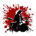 Abstract Rock drummer red paint splatter isolated on white