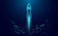 Abstract Rocket Launch. Digital Spaceship Flying Up Into Outer Space.