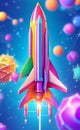 Abstract rocket takes off from a network of neural networks and the Internet, Launch and efficiency concept, advanced technology Royalty Free Stock Photo