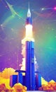 Abstract rocket takes off from a network of neural networks and the Internet, Launch and efficiency concept, advanced technology Royalty Free Stock Photo