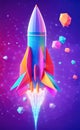 Abstract rocket takes off from a network of neural networks and the Internet, Launch and efficiency concept, advanced technology Royalty Free Stock Photo