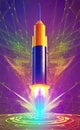 Abstract rocket takes off from a network of neural networks and the Internet, Launch and efficiency concept, advanced technology Royalty Free Stock Photo