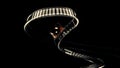 Abstract rollercoaster curved rails and a moving cart, seamless loop. Design. Wagon with a crystal ball rolling on rails
