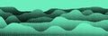 Abstract rolling hills background with wave pattern in halftone gradient with Y2K grange digital effect. Vector green noise grain