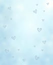 Abstract romantic background with stylized floating hearts on light blue and white diffused sky pattern Royalty Free Stock Photo