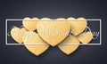 Abstract romantic dark background for Valentines day. Light golden hearts from glitters. Luxury card for Valentines day. White ban