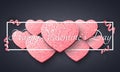 Abstract romantic dark background for Valentines day. Light pink hearts from glitters. Luxury card for Valentines day. Ribbons and