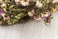 Abstract rose bouquet, Bouquet of dried flowers on old burlap texture Royalty Free Stock Photo