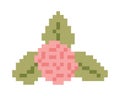 Abstract Rose bud with leaves in Pixel art style. Simple retro Royalty Free Stock Photo