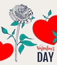 Abstract rose flower and red heart shape. Greeting card text for valentines day Royalty Free Stock Photo