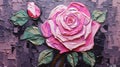 Abstract Rose Painting On Purple Background: Mosaic Style Artwork