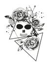 Abstract rose silhouette. Skull. Triangle geometric rose. Summer time abstract black flowers. Nature theme. Abstract tattoo