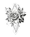 Abstract rose silhouette tattoo. Triangle geometric shapes and rose. Summer time abstract black flowers. Nature theme. Royalty Free Stock Photo