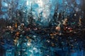 Abstract rough painting texture with oil brushstrokes in blue ocean colors. Pallet knife paint on canvas. Art concept background Royalty Free Stock Photo