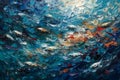 Abstract rough painting texture with oil brushstrokes in blue ocean colors. Pallet knife paint on canvas. Art concept background Royalty Free Stock Photo