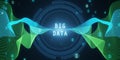 Abstract round big data hologram with binary code on dark background. Stream information, filtering machine algorithm concept. 3D Royalty Free Stock Photo