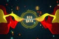 Abstract round big data hologram with binary code on dark wallpaper. Stream information, filtering machine algorithm concept. 3D Royalty Free Stock Photo