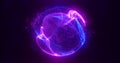 Abstract round blue to purple sphere light bright glowing from energy rays