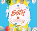 Abstract round frame, Easter eggs with pattern, illustration of yellow and blue shades Royalty Free Stock Photo