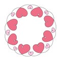 Abstract round frame made of hearts in one continuous line in trendy romantic hue. Valentines day