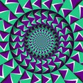 Abstract round frame with a moving green purple arrows pattern. Optical illusion hypnotic background Royalty Free Stock Photo