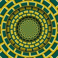 Abstract round frame with a moving yellow green brickwork pattern. Optical illusion hypnotic background Royalty Free Stock Photo